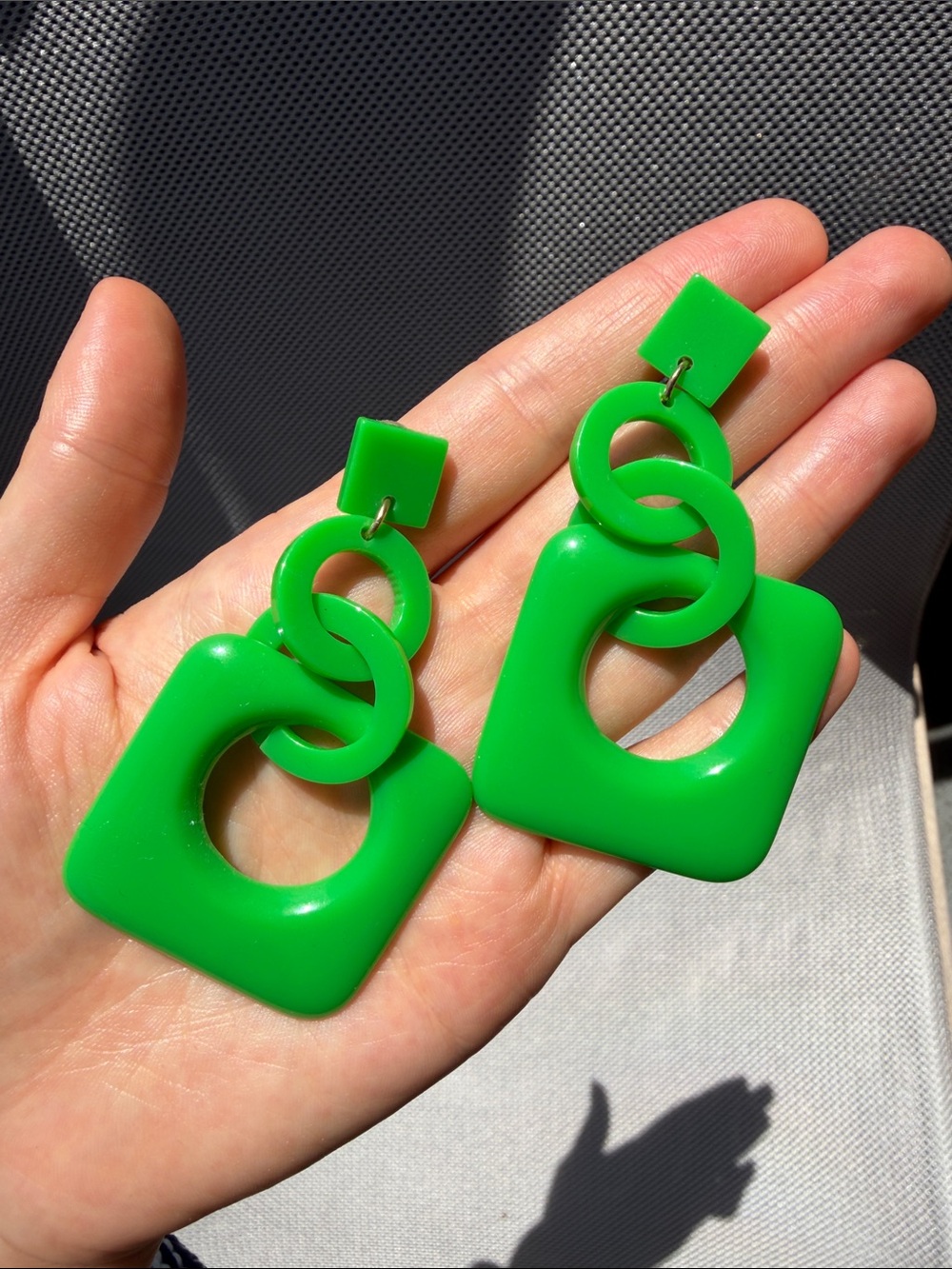 Bold Green Geometric Drop Earrings